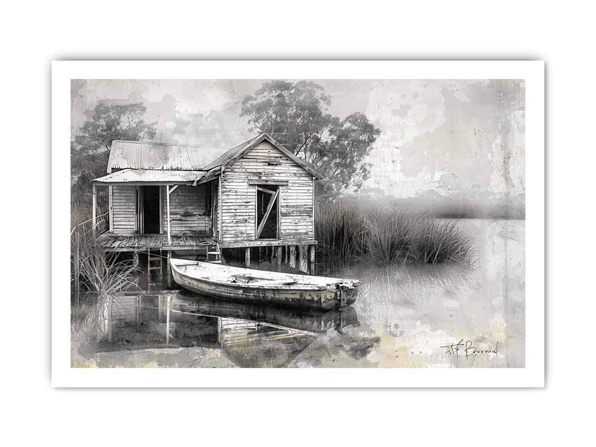 Fishing Shack  Black white Photography Art print-8