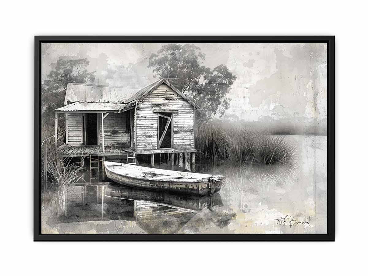 Fishing Shack  Black white Photography Art print-4
