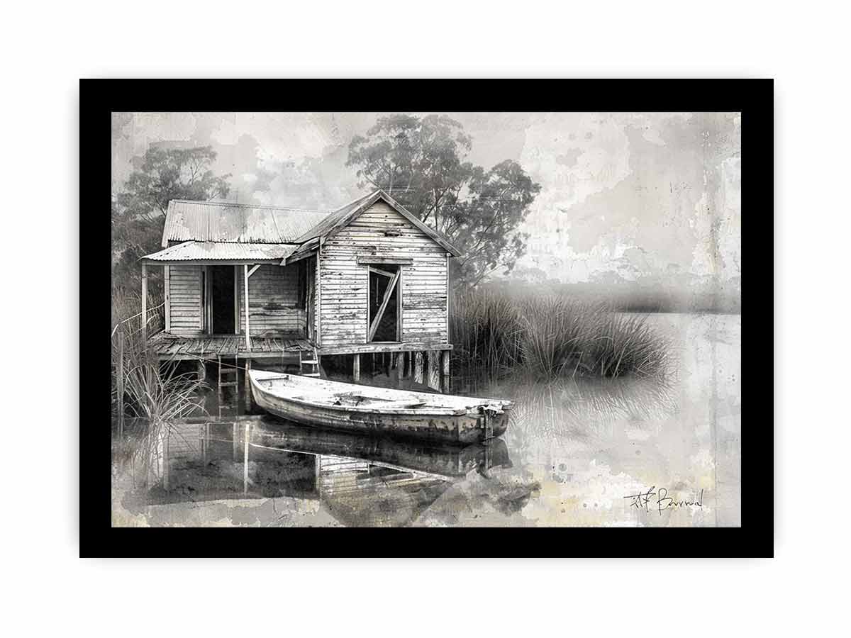 Fishing Shack  Black white Photography Art print-7