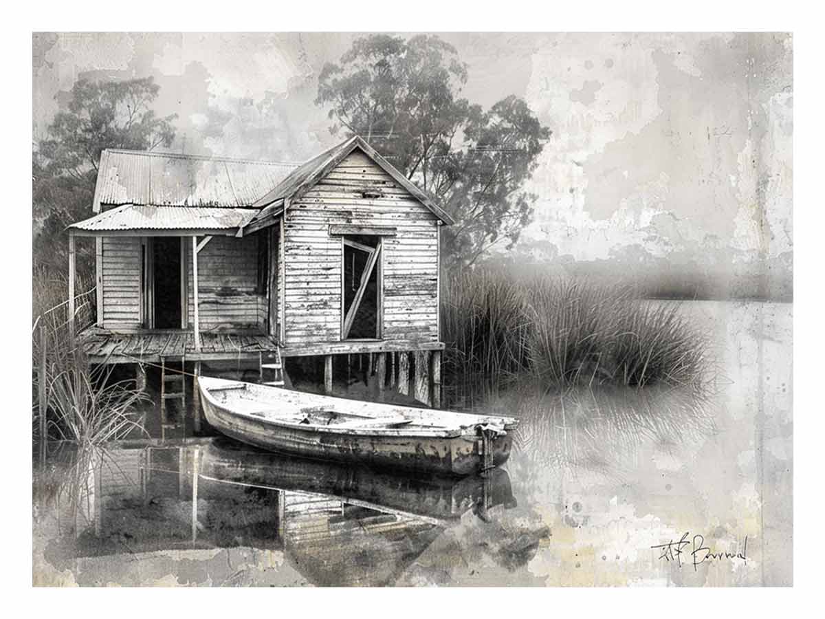 Fishing Shack  Black white Photography Art print-0