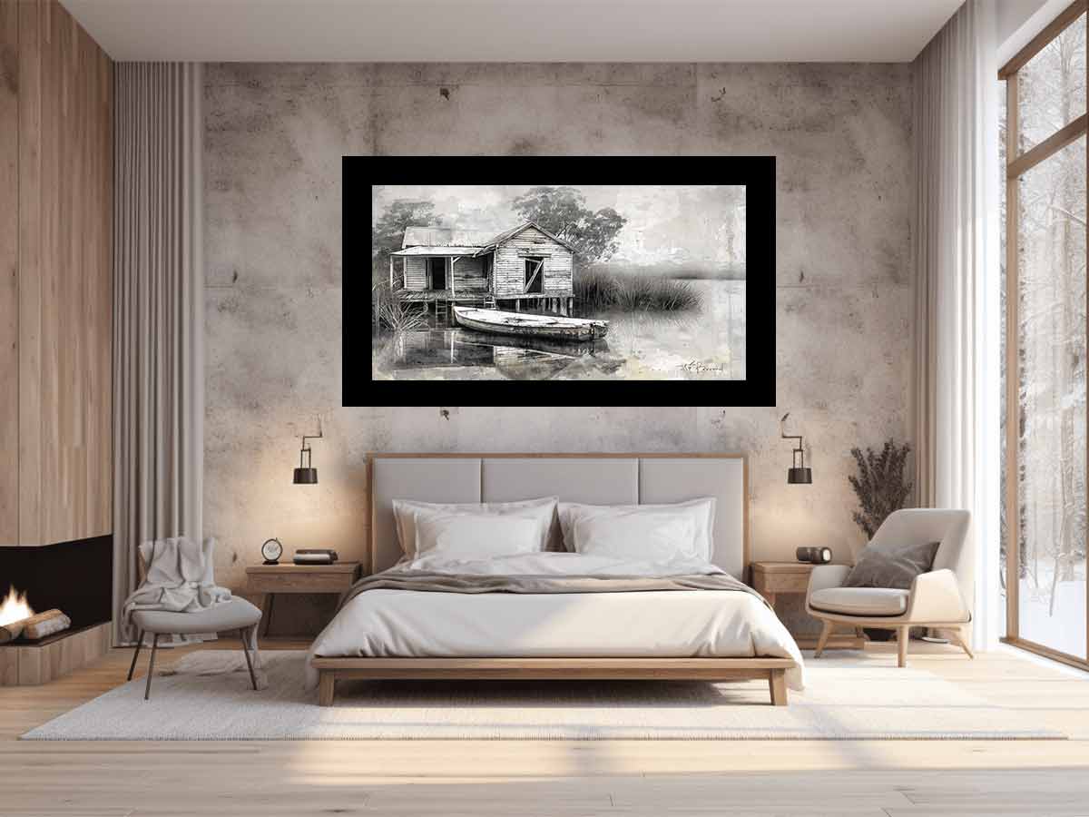 Fishing Shack  Black white Photography Art print-1