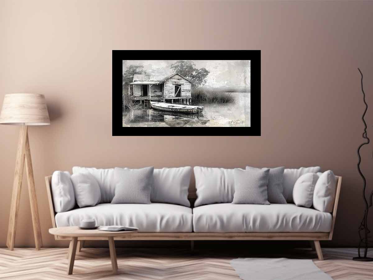 Fishing Shack  Black white Photography Art print-2