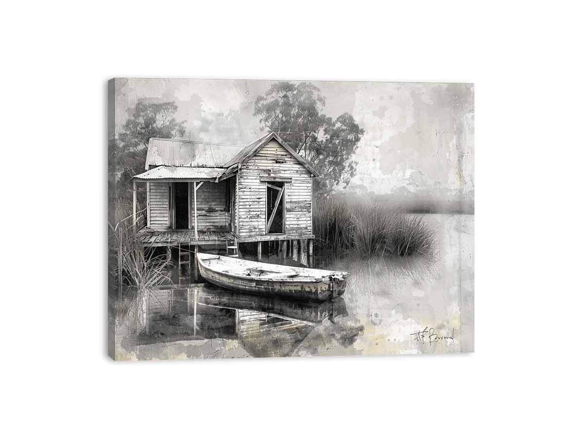 Fishing Shack  Black white Photography Art print-3