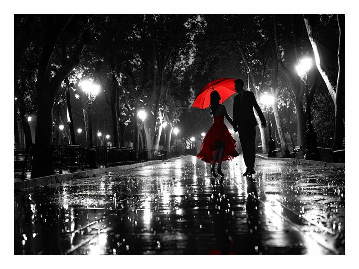 Rainy Day Couple Dance painting   Canvas Art Print-0