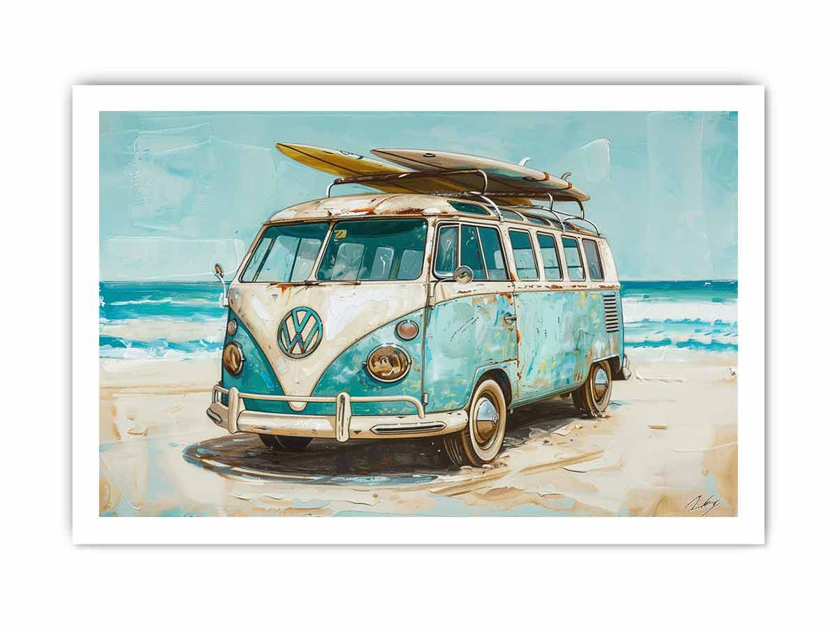 Beach Parking  Van Mircobus  Canvas Art Print-8
