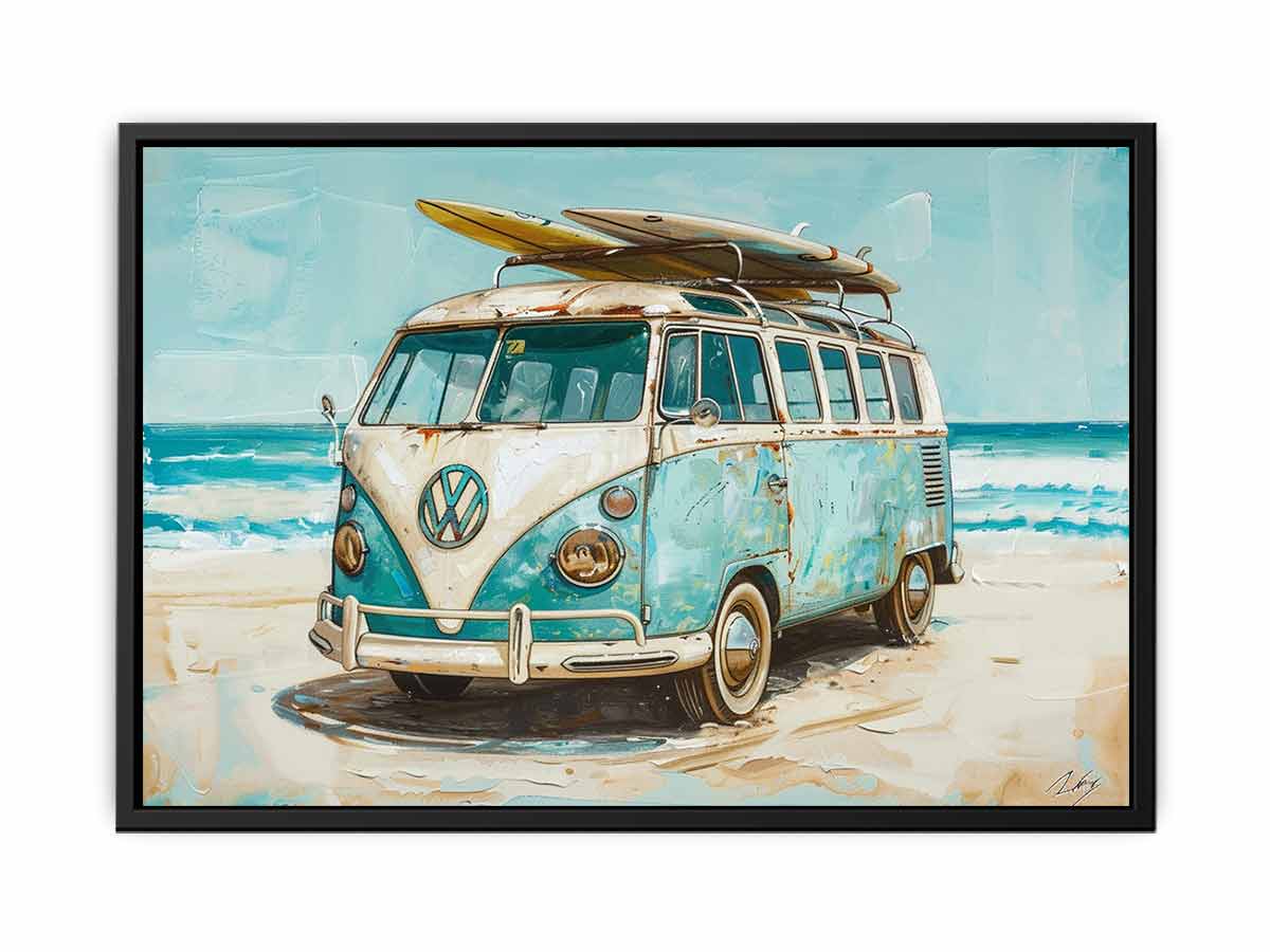 Beach Parking  Van Mircobus  Canvas Art Print-4