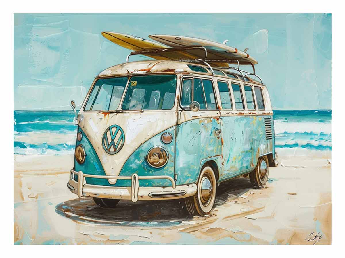 Beach Parking  Van Mircobus  Canvas Art Print-0