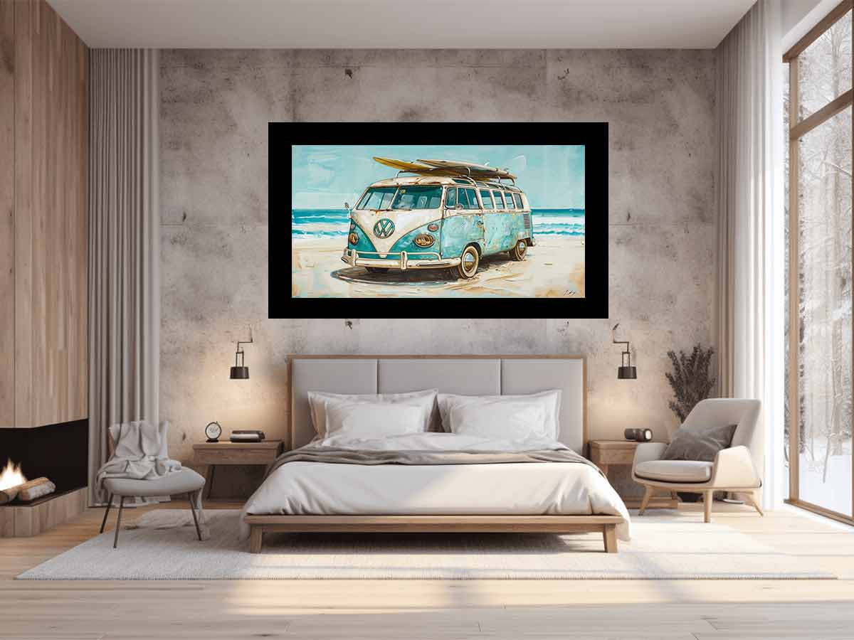 Beach Parking  Van Mircobus  Canvas Art Print-1