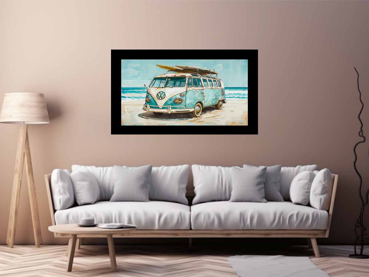 Beach Parking  Van Mircobus  Canvas Art Print-2