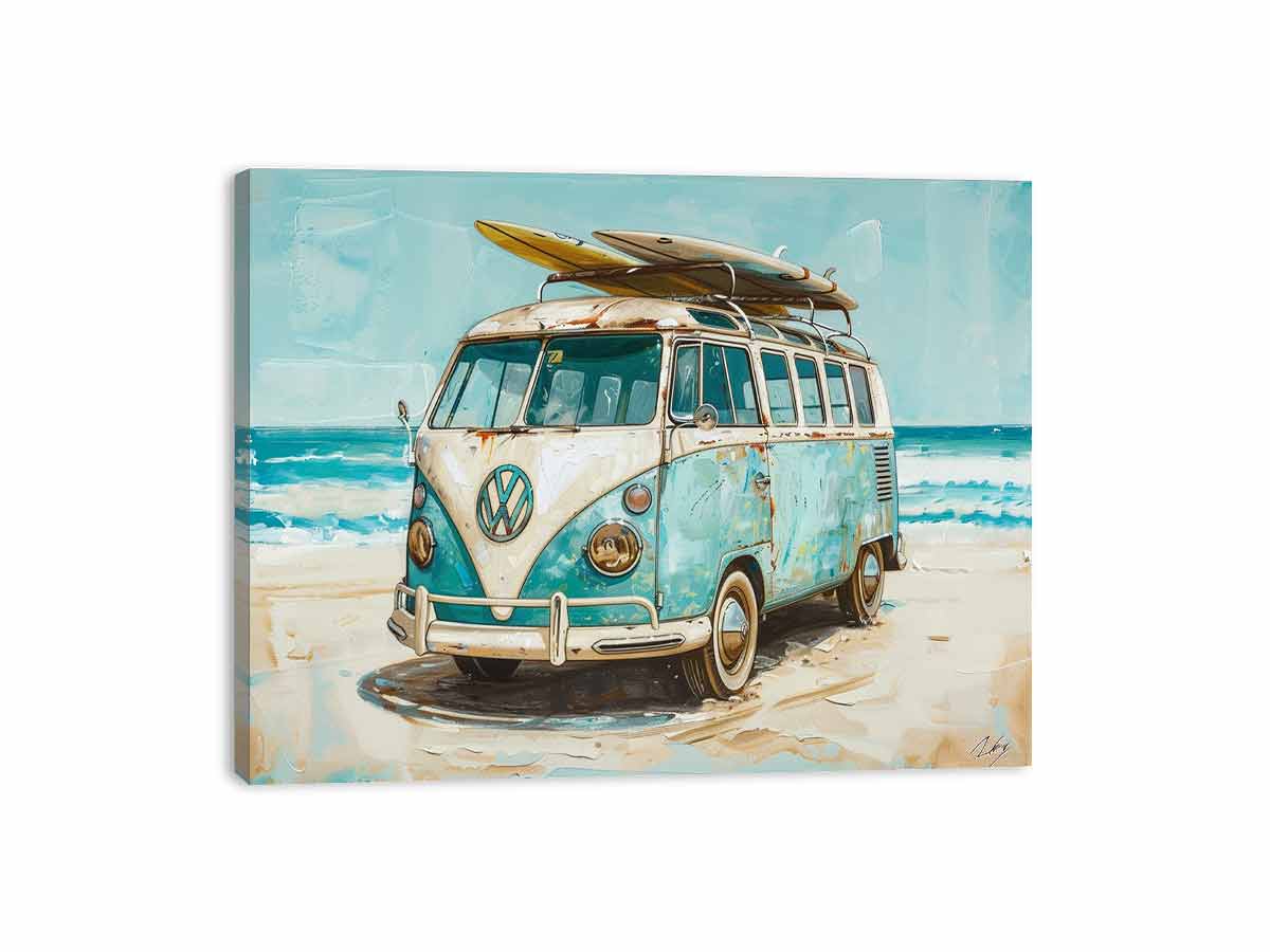 Beach Parking  Van Mircobus  Canvas Art Print-3