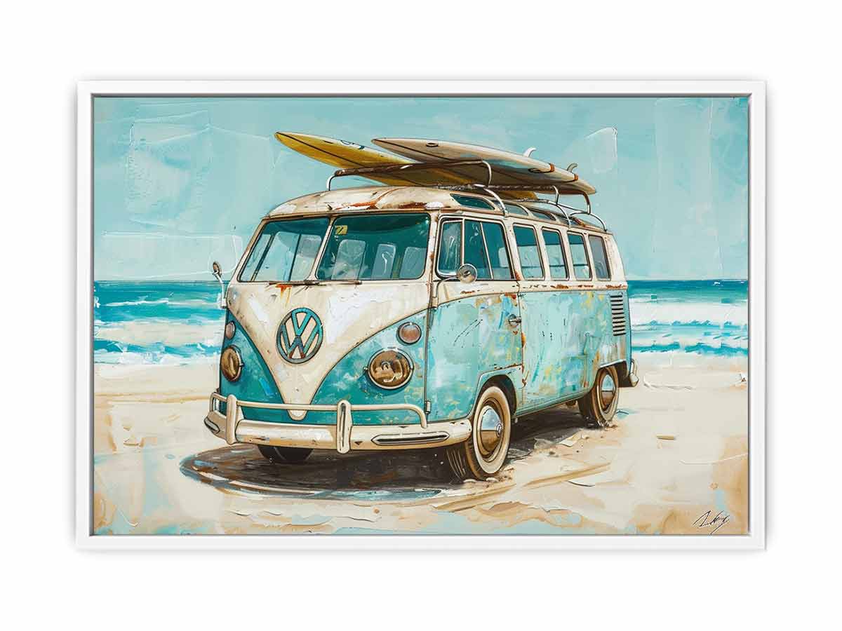 Beach Parking  Van Mircobus  Canvas Art Print-5