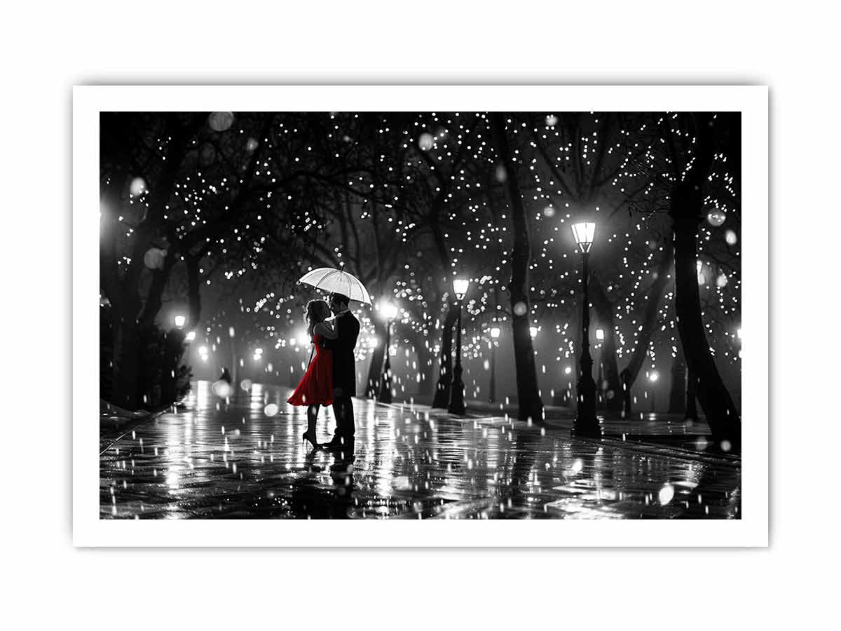 Couple Love Rain Dance Umbrella Canvas Art Print-8