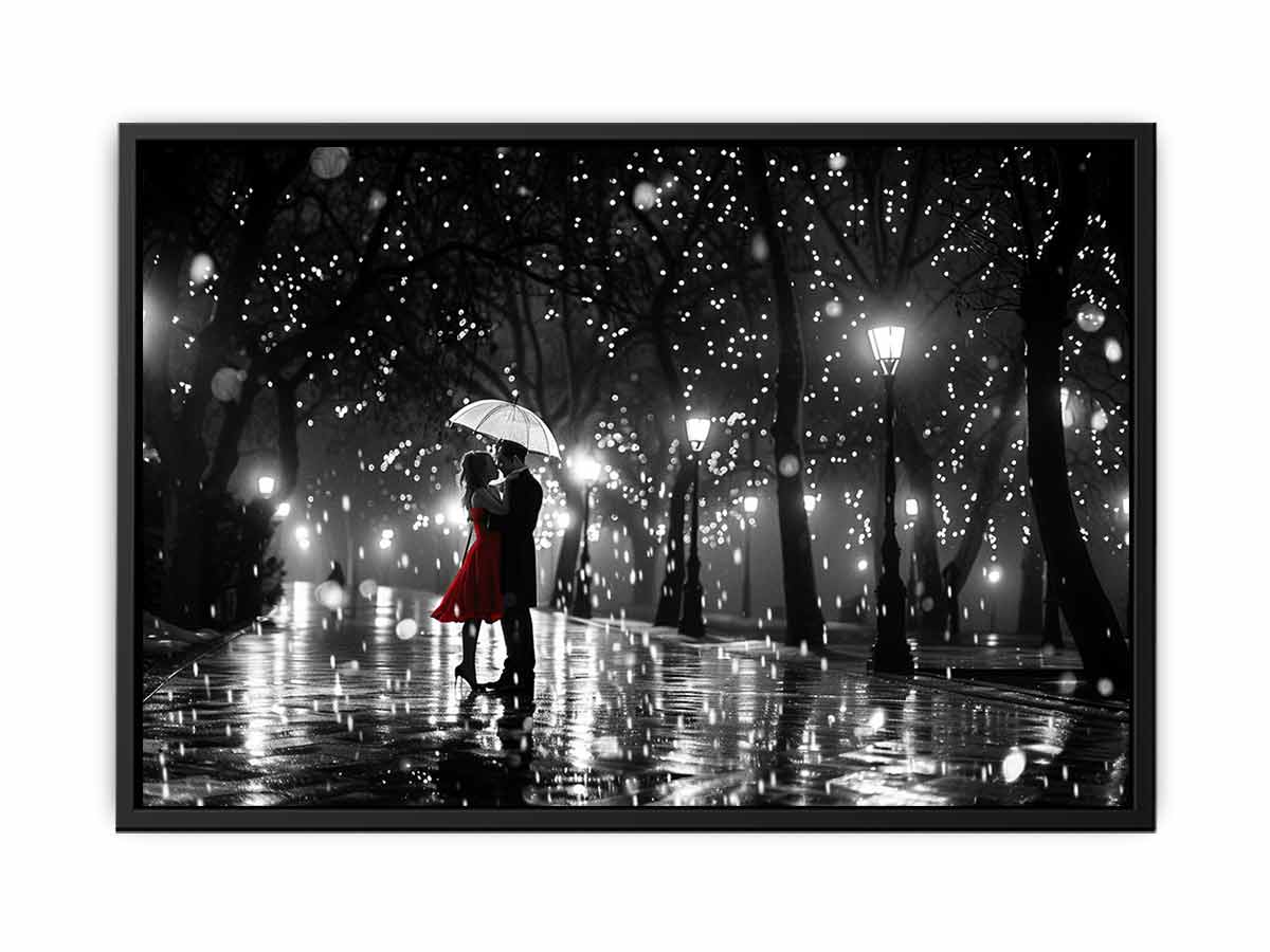 Couple Love Rain Dance Umbrella Canvas Art Print-4