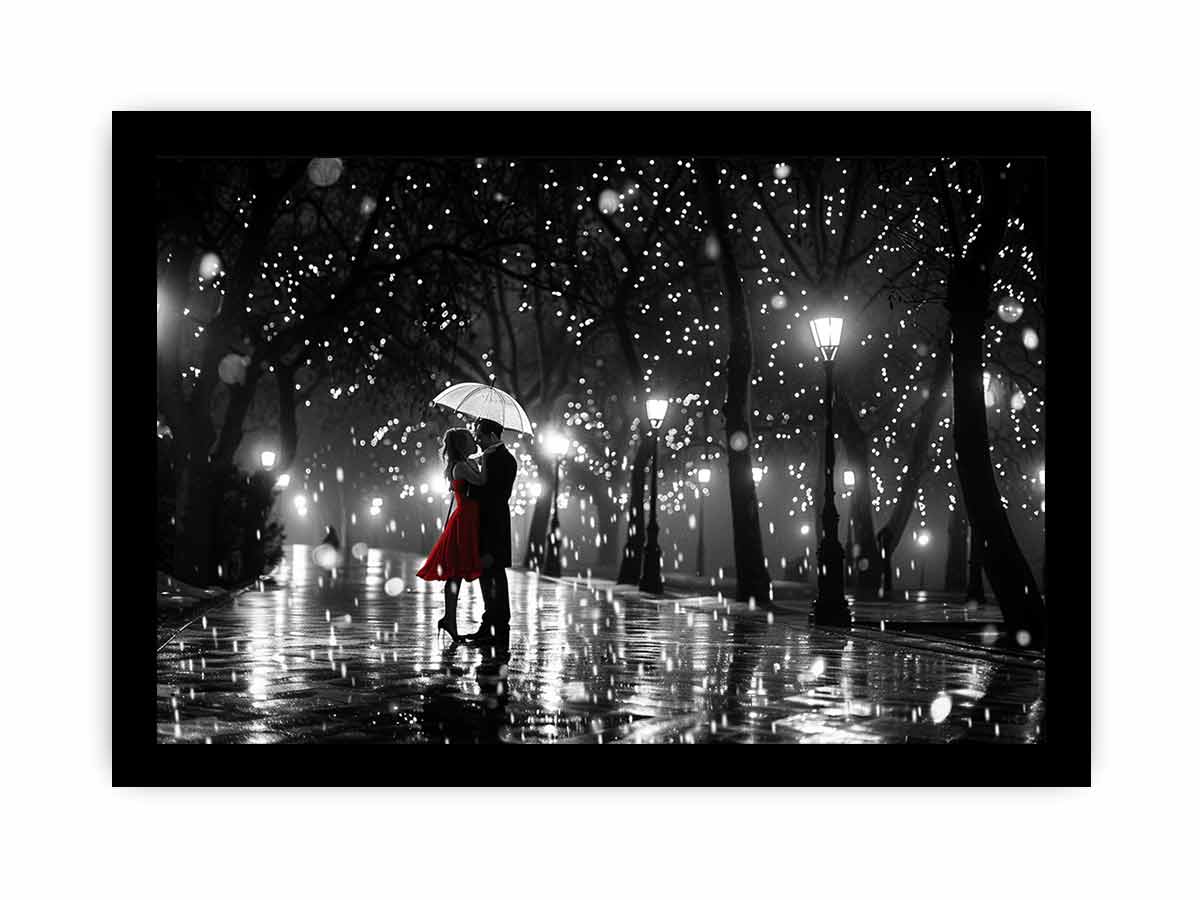 Couple Love Rain Dance Umbrella Canvas Art Print-7