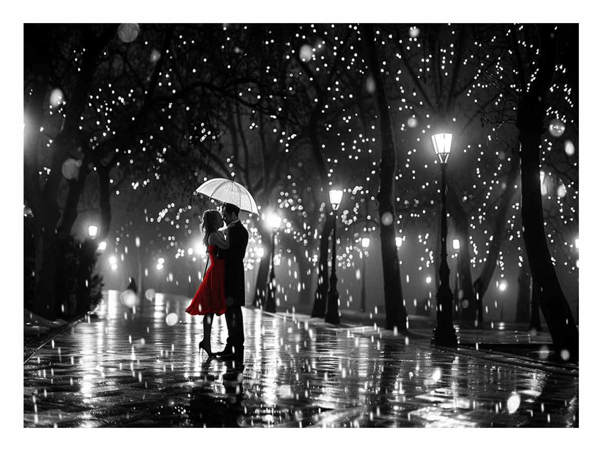 Couple Love Rain Dance Umbrella Canvas Art Print-0