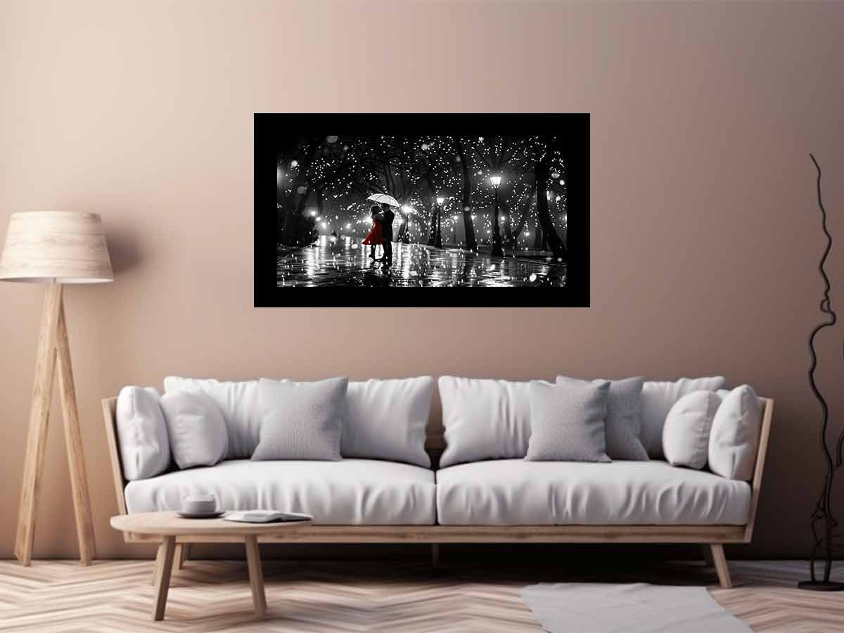 Couple Love Rain Dance Umbrella Canvas Art Print-2