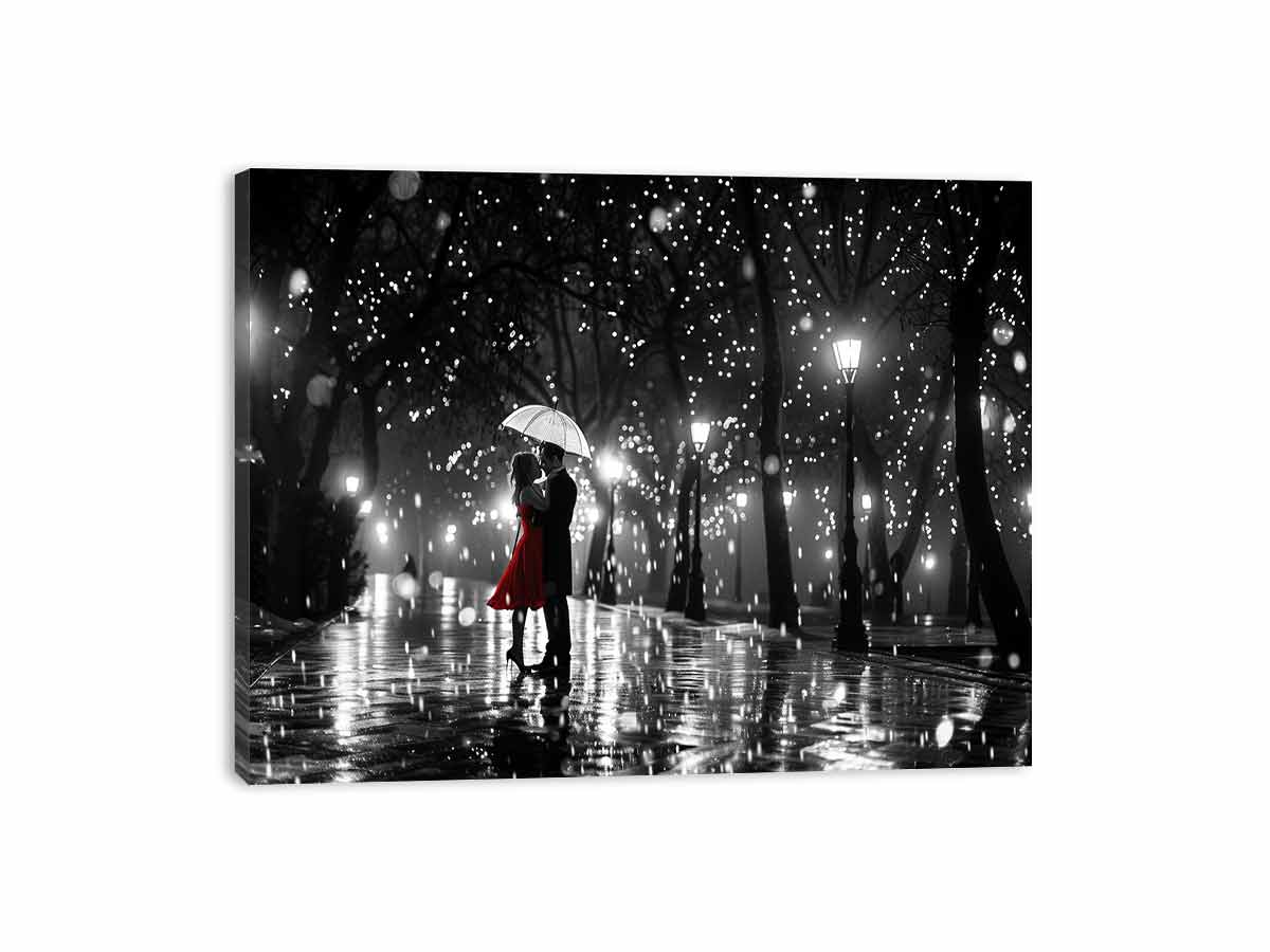 Couple Love Rain Dance Umbrella Canvas Art Print-3