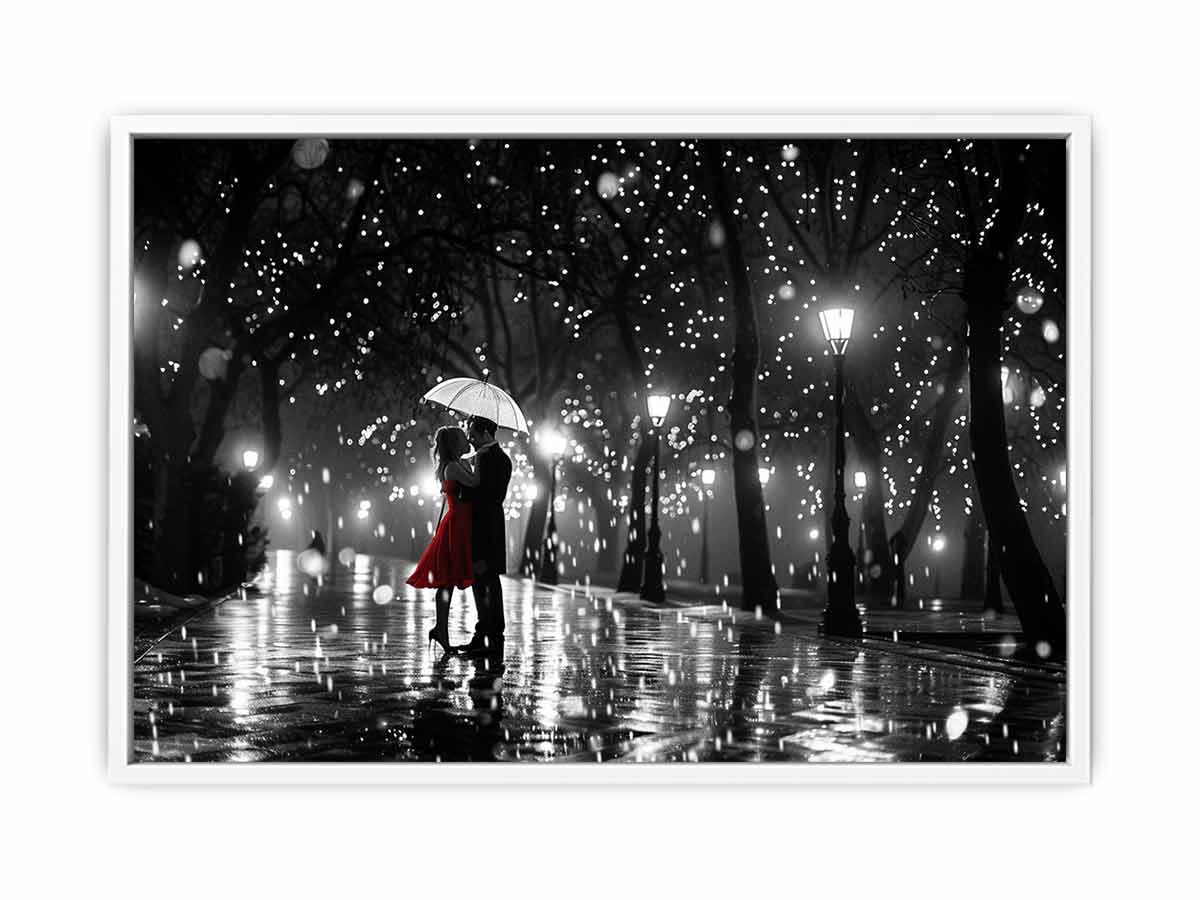 Couple Love Rain Dance Umbrella Canvas Art Print-5