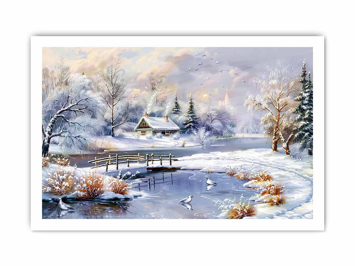 Winter Landscape  Snow Painting Canvas Art Print-8