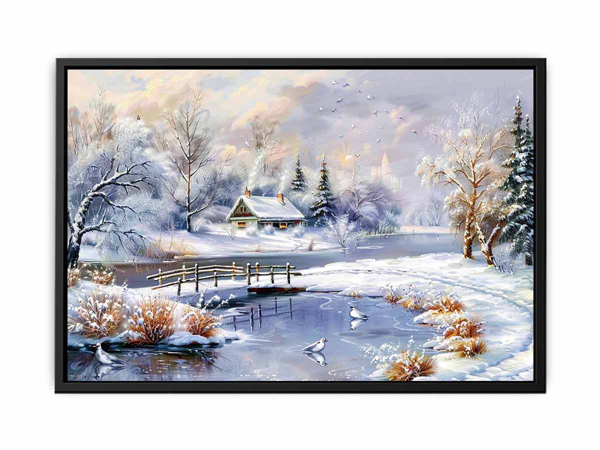 Winter Landscape  Snow Painting Canvas Art Print-4