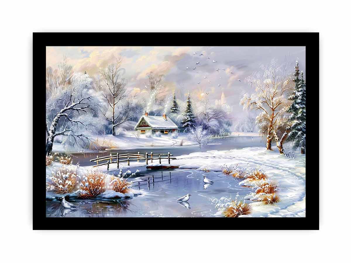 Winter Landscape  Snow Painting Canvas Art Print-7