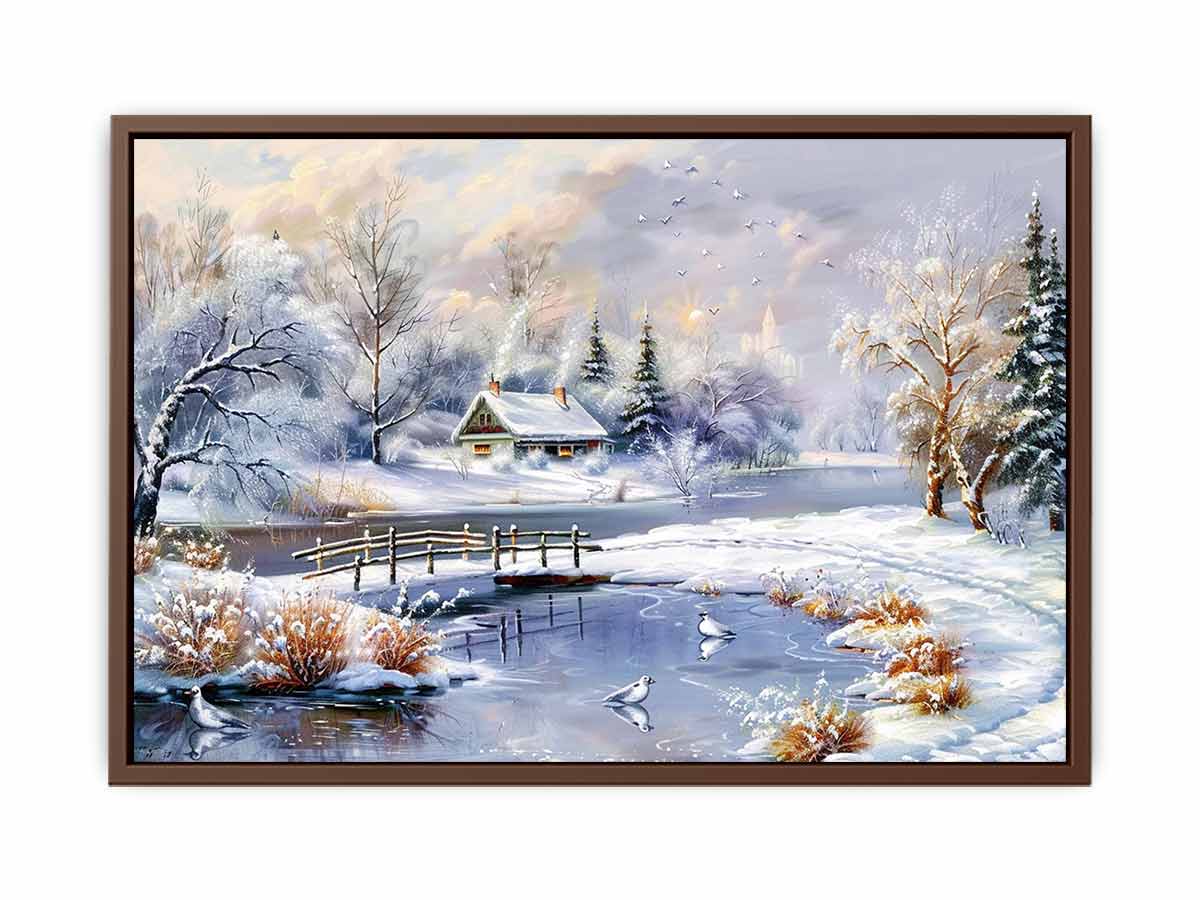 Winter Landscape  Snow Painting Canvas Art Print-6