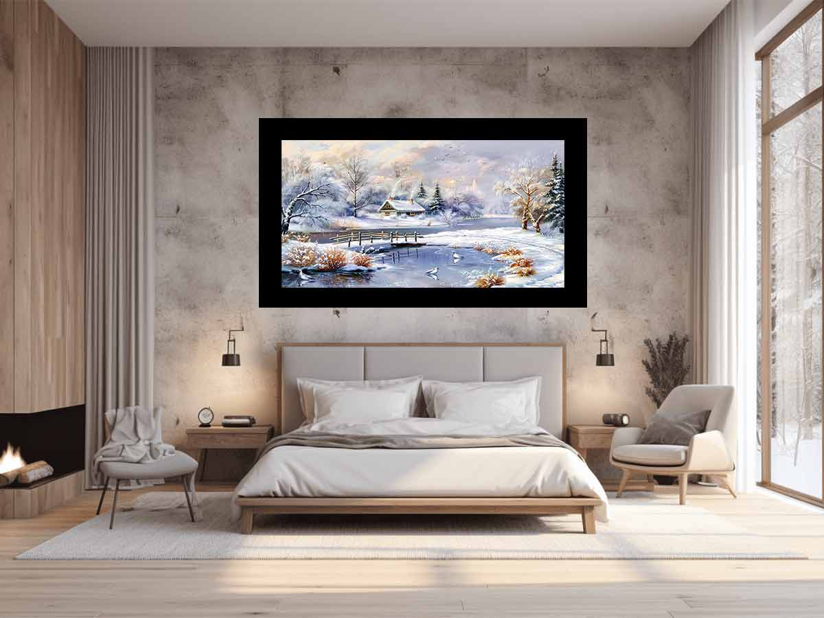 Winter Landscape  Snow Painting Canvas Art Print-1