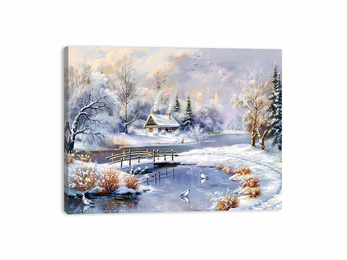 Winter Landscape  Snow Painting Canvas Art Print-3