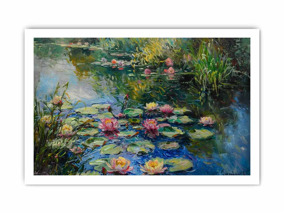 Lily Flowers In Lake  Canvas Painting Print-8