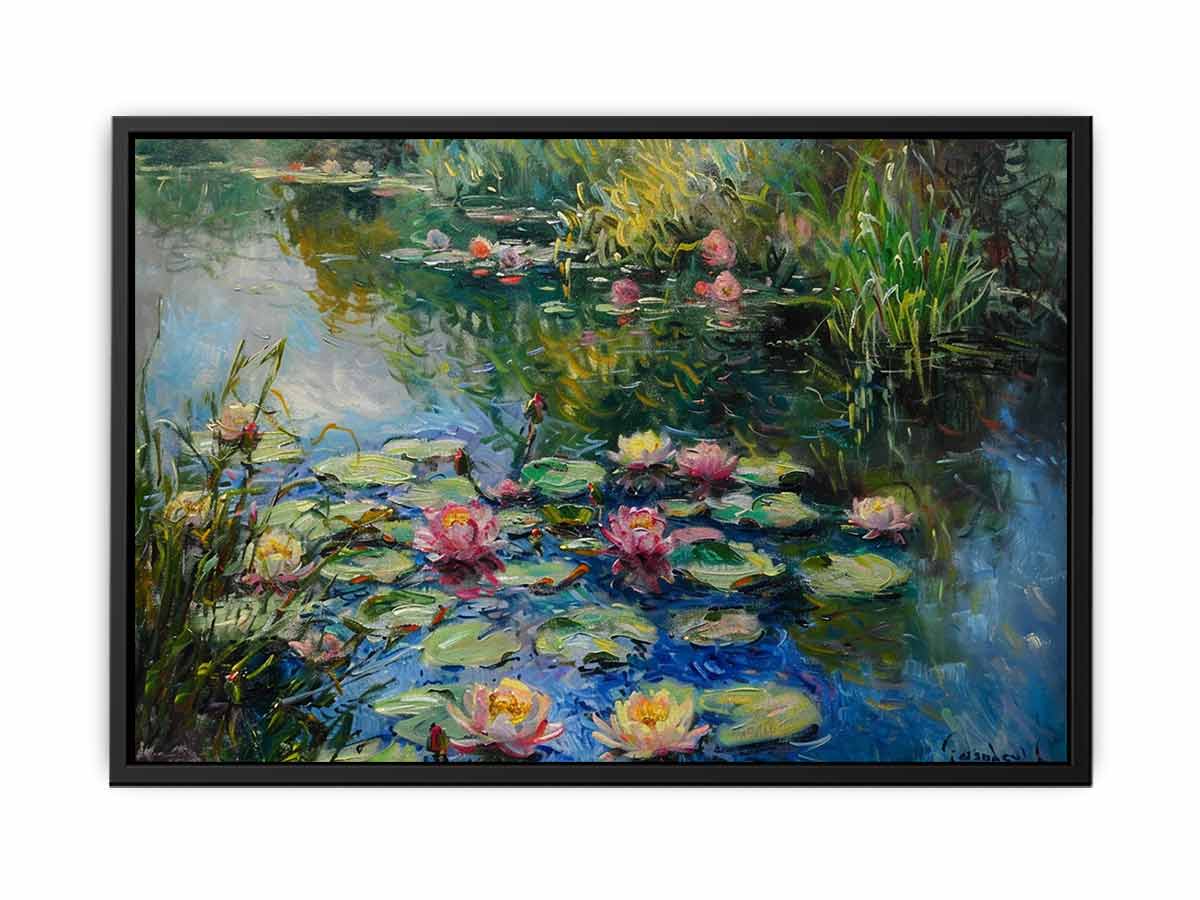 Lily Flowers In Lake  Canvas Painting Print-4