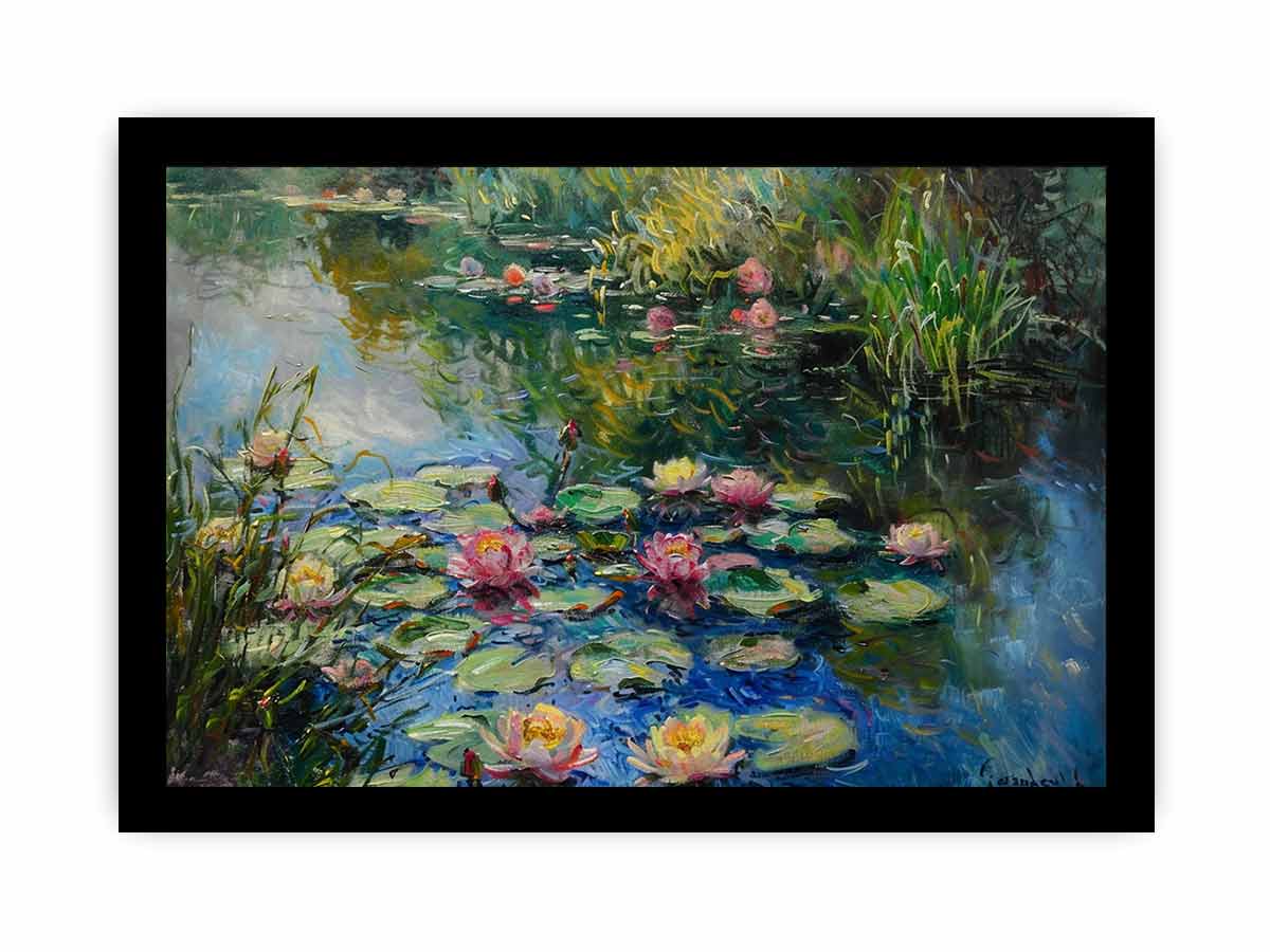 Lily Flowers In Lake  Canvas Painting Print-7