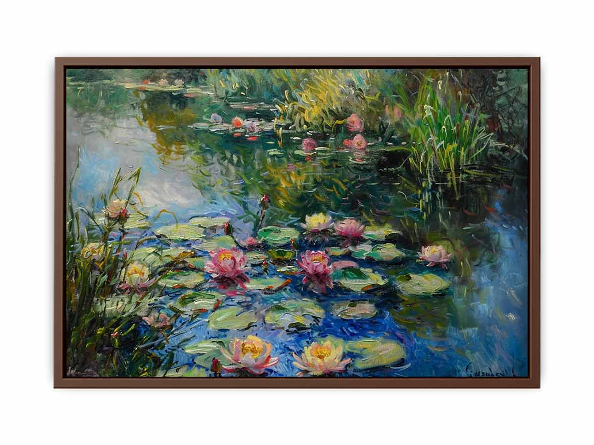 Lily Flowers In Lake  Canvas Painting Print-6