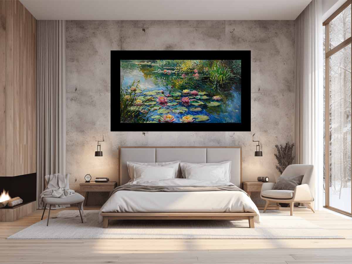 Lily Flowers In Lake  Canvas Painting Print-1