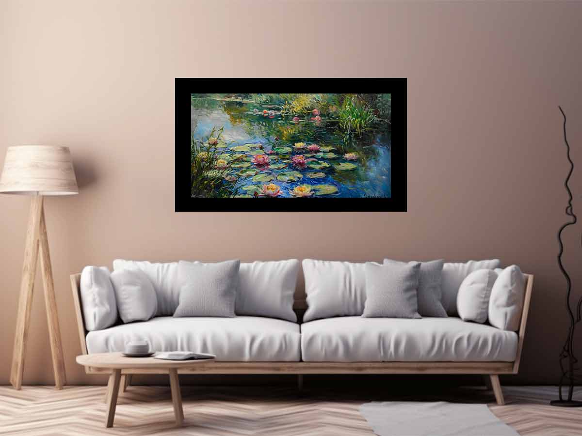 Lily Flowers In Lake  Canvas Painting Print-2