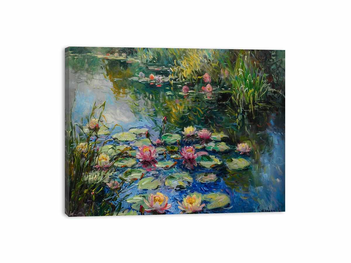 Lily Flowers In Lake  Canvas Painting Print-3