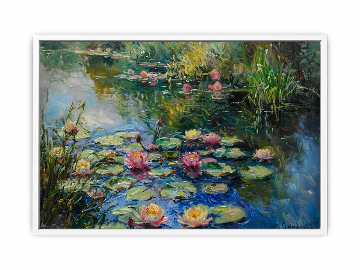 Lily Flowers In Lake  Canvas Painting Print-5