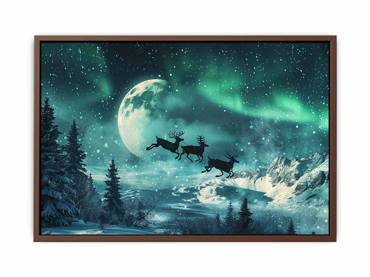 Flying Reindeer Northern lights Canvas Painting Print-6
