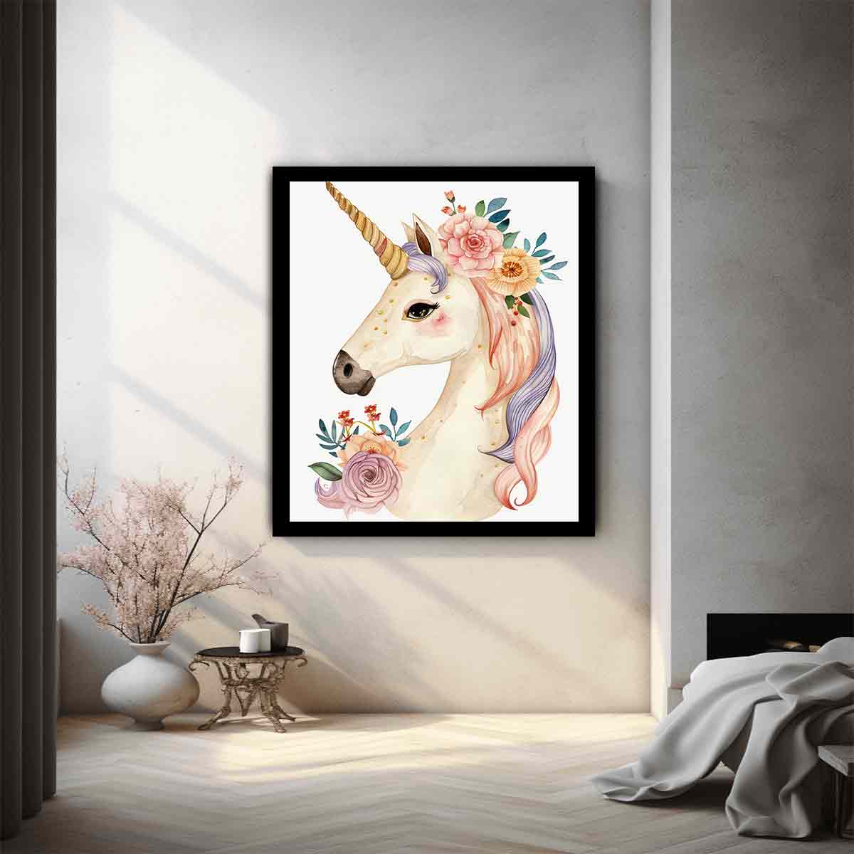 Cute Unicorn Canvas Art  Print & Poster-1