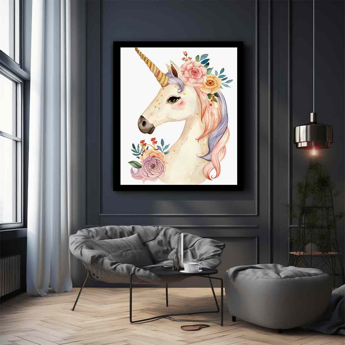 Cute Unicorn Canvas Art  Print & Poster-2