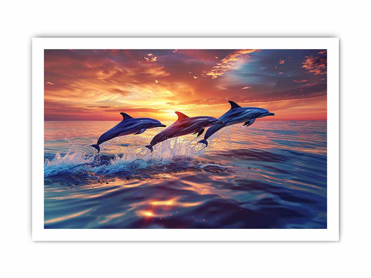 Flying Dolphins Canvas Painitng Print-8