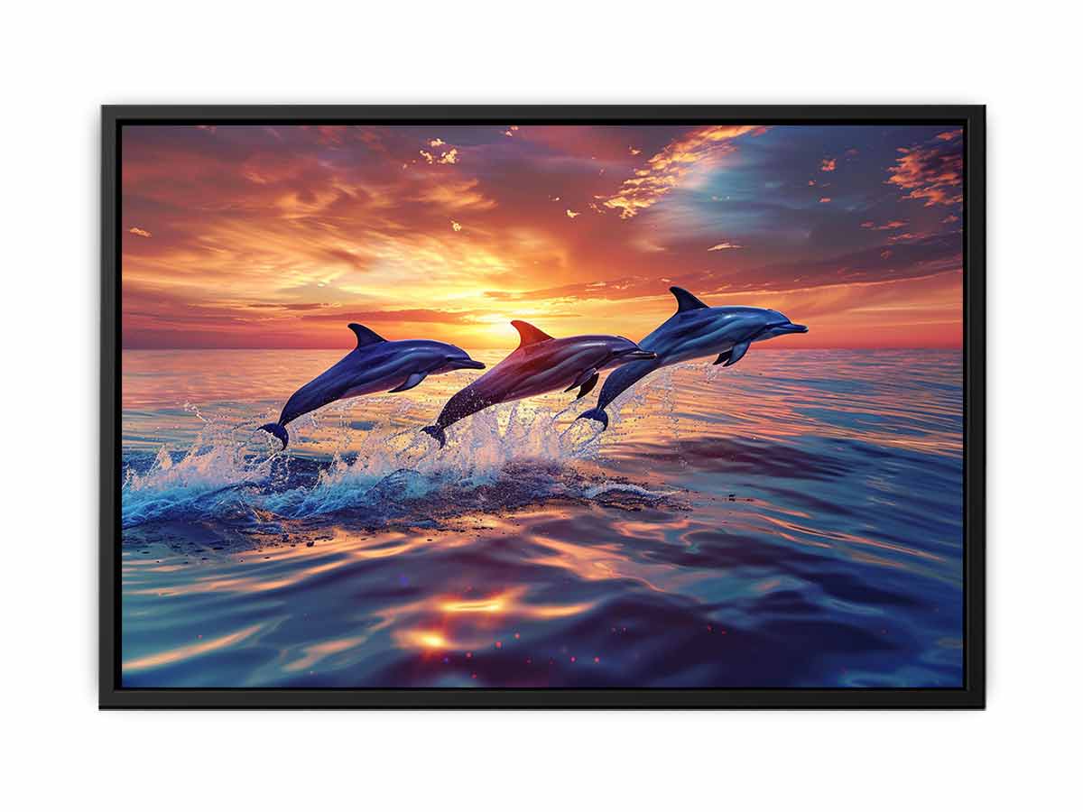 Flying Dolphins Canvas Painitng Print-4