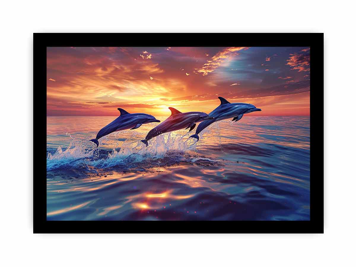 Flying Dolphins Canvas Painitng Print-7