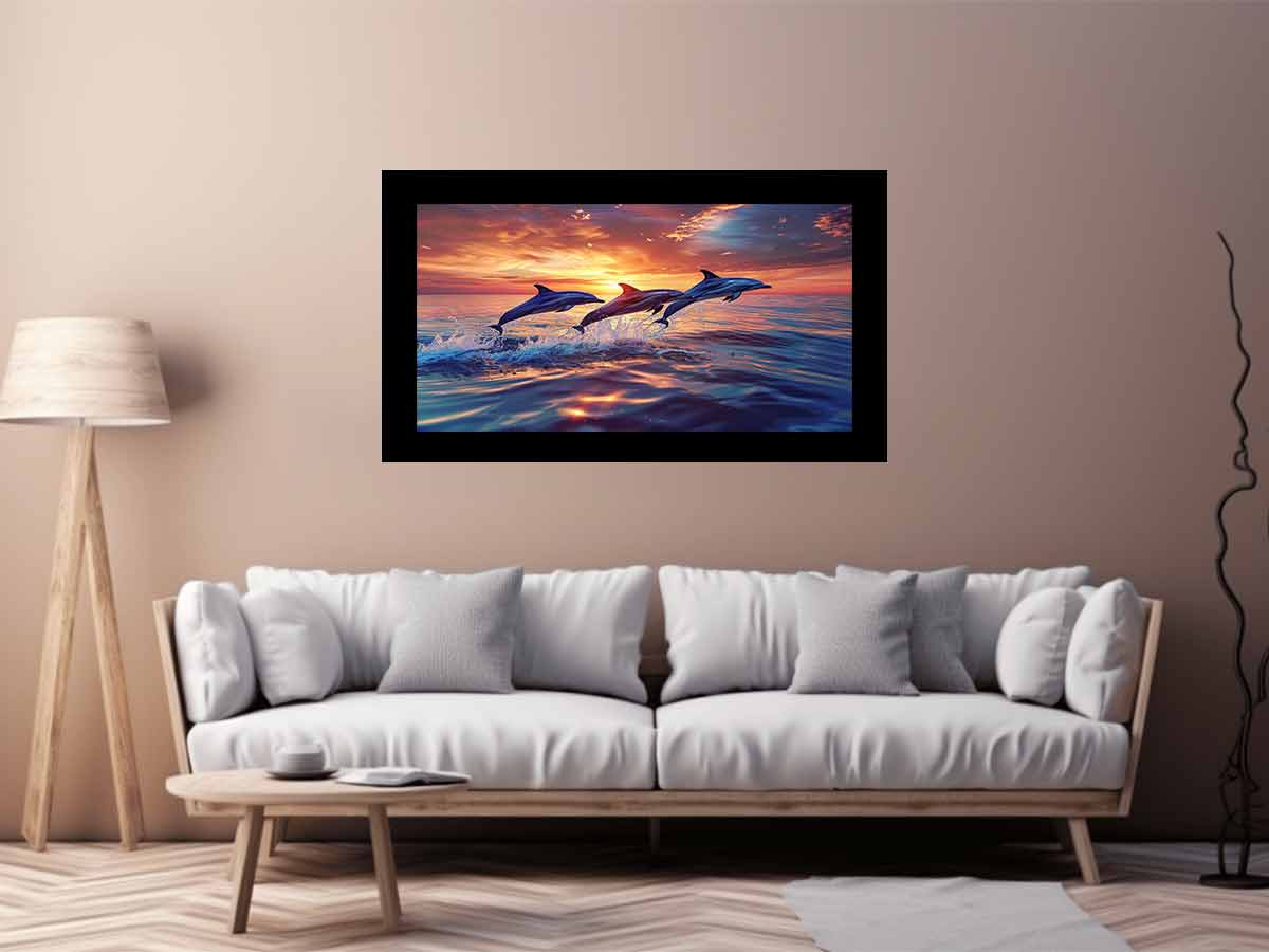 Flying Dolphins Canvas Painitng Print-2
