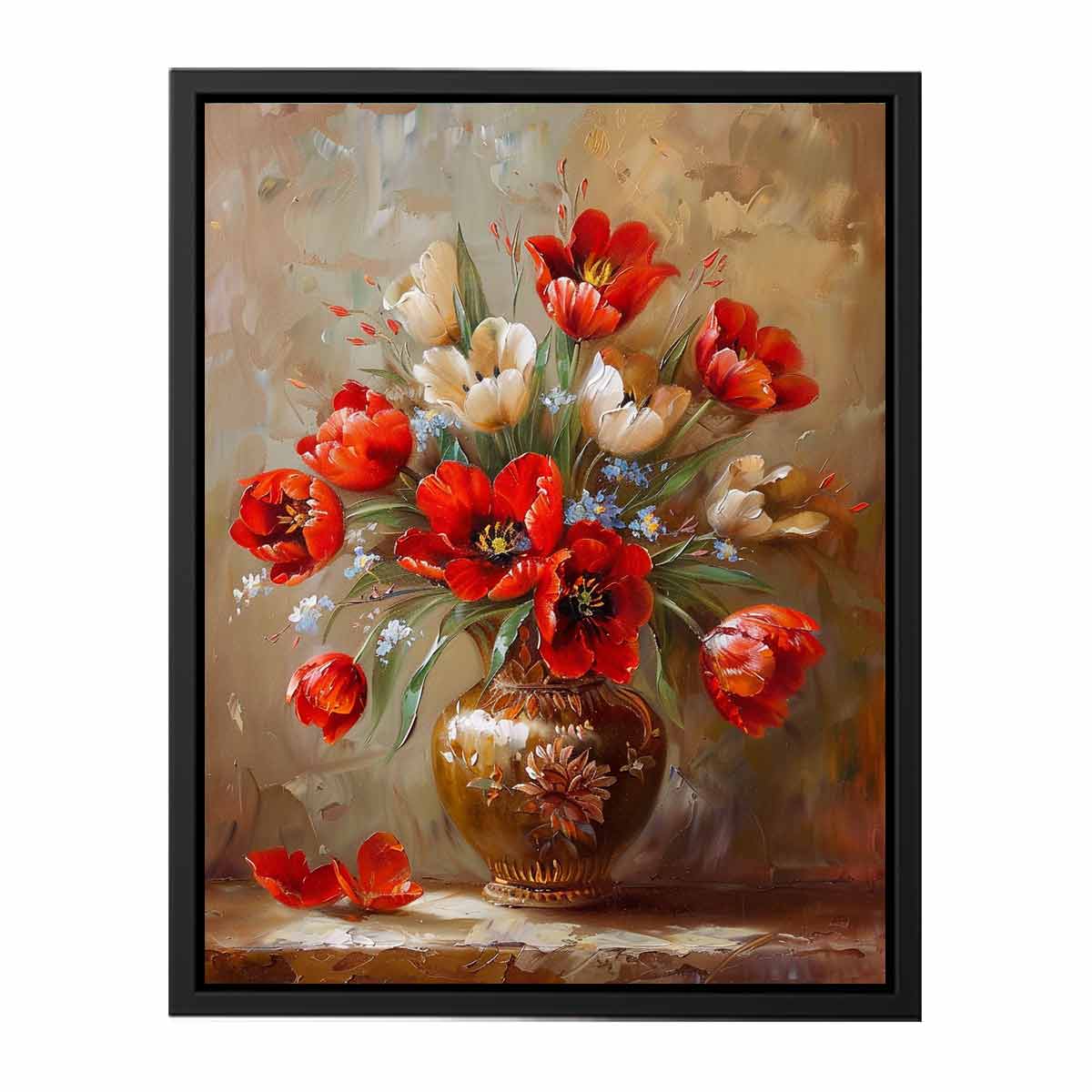 Red Flowers with Vase Painting for Dining Room-4