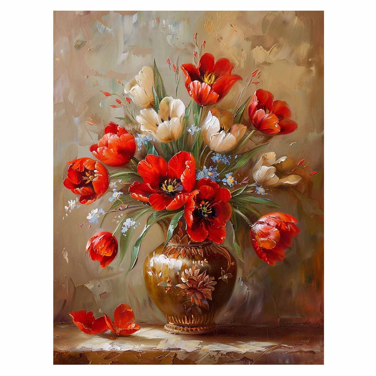 Red Flowers with Vase Painting for Dining Room-0