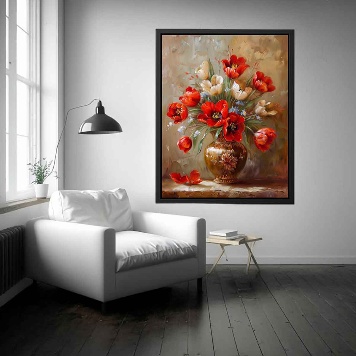 Red Flowers with Vase Painting for Dining Room-1