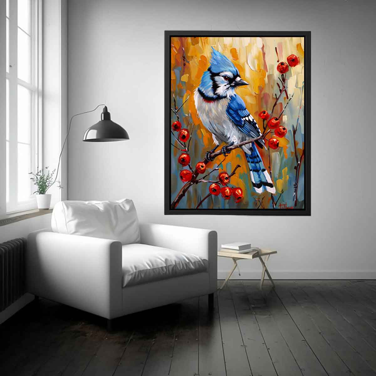 Blue Jay Canvas Painting Print-1