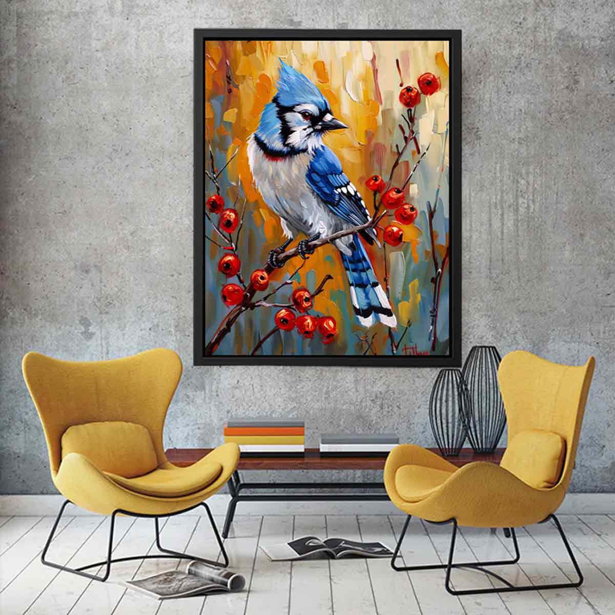 Blue Jay Canvas Painting Print-2
