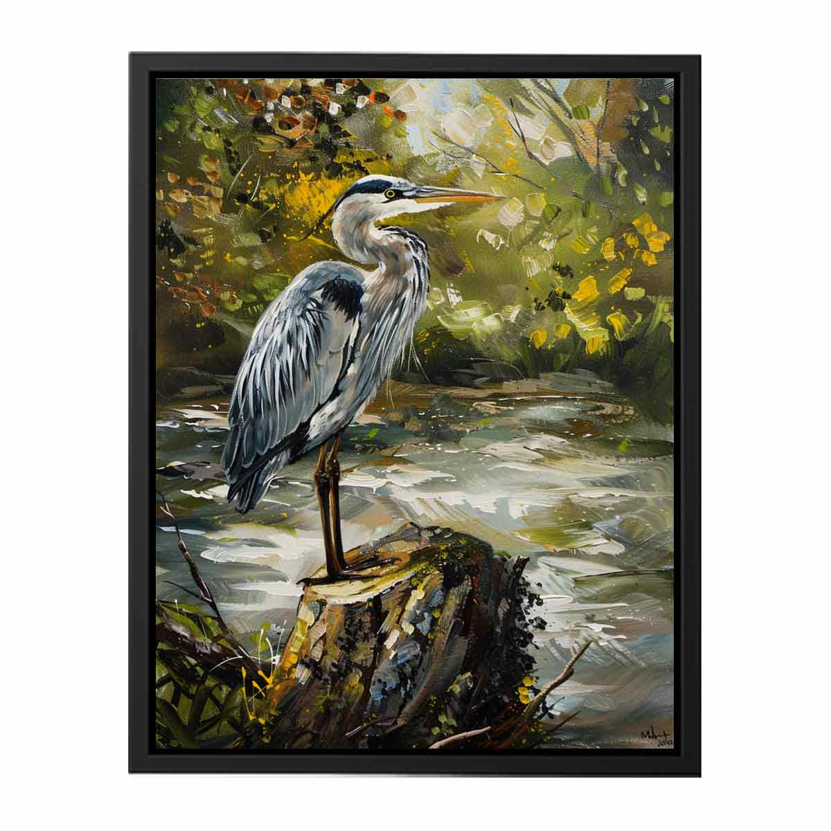 Grey Heron Canvas Painting Print-4