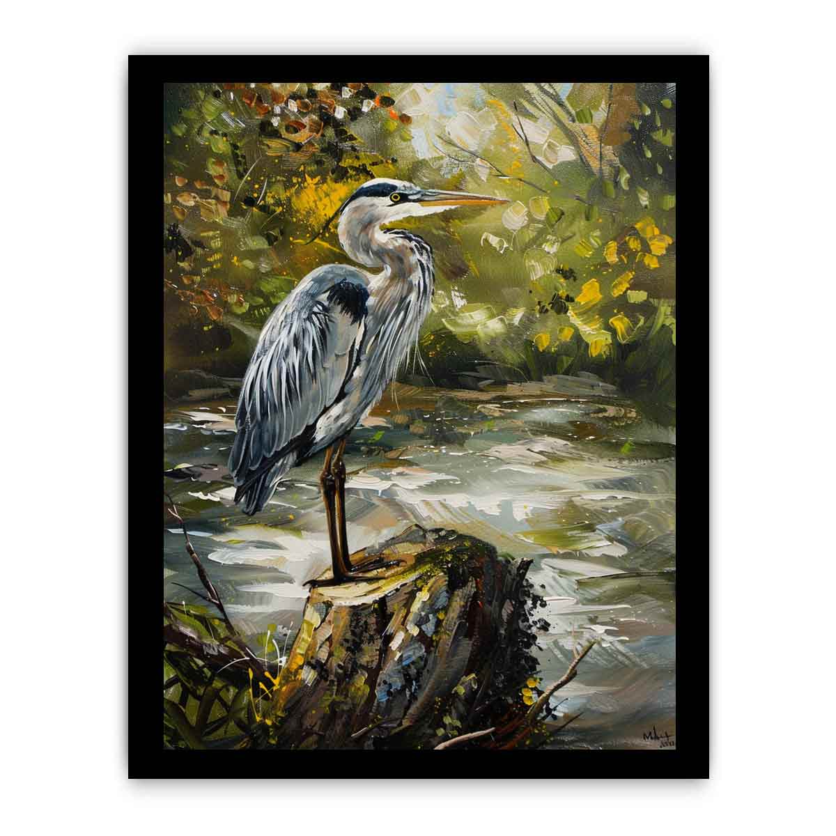 Grey Heron Canvas Painting Print-7